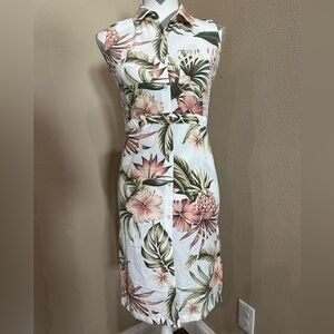 G BY GIULIANI Women’s Palm Leaf Sleeveless button down dress, EUC!
